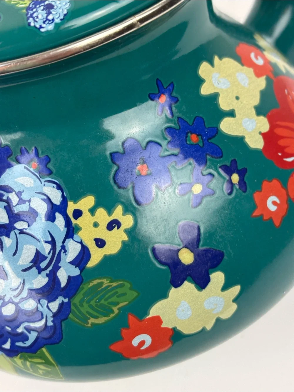 Pioneer Woman Teal Floral Enamel Tea Kettle-EUC-RARE color!